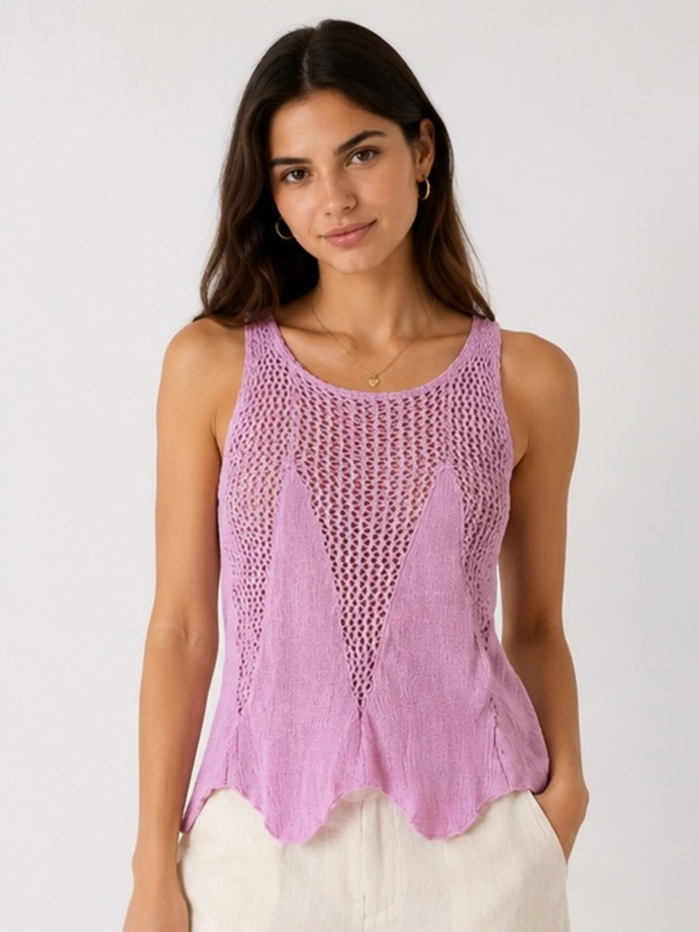 Pink Crochet Tank Top Coverup Boho